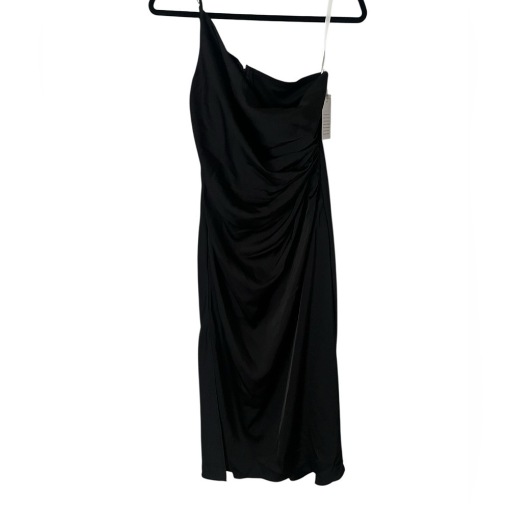 Kennedy blue Lexi midi, black satin one shoulder dress size 4 style #28432. - Picture 4 of 12